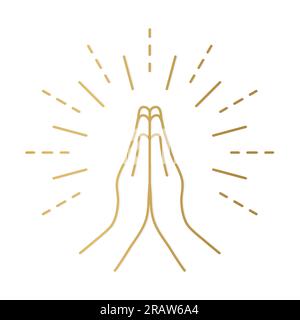 golden hands in praying position with sunburst- vector illustration Stock Vector