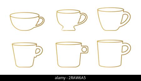 golden set of coffee, tea cups- vector illustration Stock Vector
