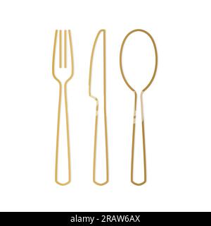 golden cutlery set: fork, knife and spoon icon -vector illustration Stock Vector
