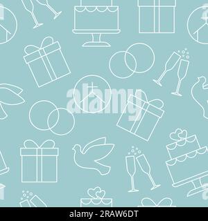 seamless pattern with Wedding elements: cake, pigeon, church, present, rings and champagne glasses - vector illustration Stock Vector