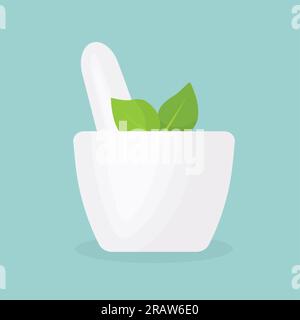 mortar with herbs and pestle icon -vector illustration Stock Vector