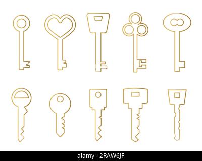 set of golden keys icon, retro and modern style- vector illustration Stock Vector
