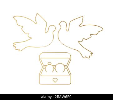 wedding invitation design element with doves and wedding rings in a box-vector illustration Stock Vector
