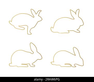golden outline of rabbit silhouette- vector illustration Stock Vector