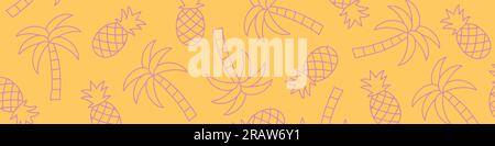 summer banner with pineaplles and palm trees pattern- vector illustration Stock Vector