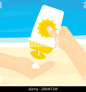 applying sun cream on the beach- vector illustration Stock Vector