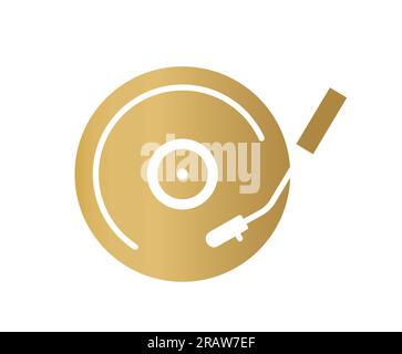 golden vinyl player, gramophone icon - vector illustration Stock Vector