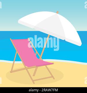 sun bed and umbrella on the beach- vector illustration Stock Vector
