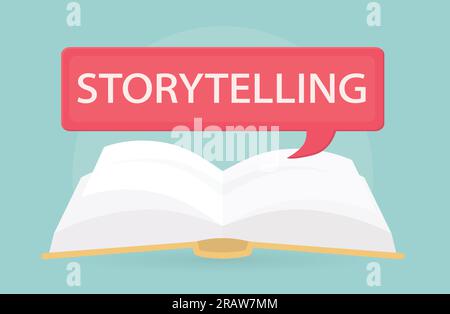 storytelling written on speech bubble over open book- vector illustration Stock Vector