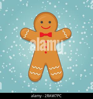 cute christmas gingerbread man over snow texture- vector illustration Stock Vector