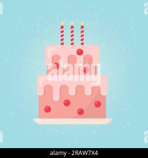 delicious birthday cake with flaming candles icon - vector illustration Stock Vector