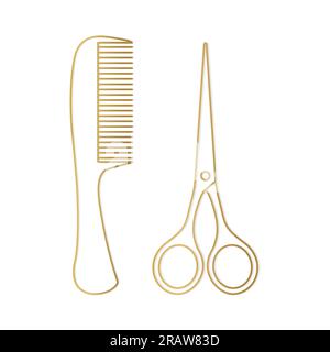 golden hair comb and scissors icon - vector illustration Stock Vector