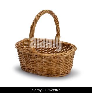 Woven Wicker Basket Cut Out on White. Stock Photo