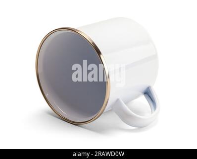 Tipped Tin Mug Cup Cut Out on White. Stock Photo