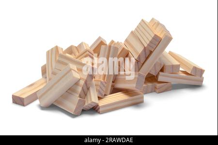 Wood Block Pile Cut Out on White. Stock Photo