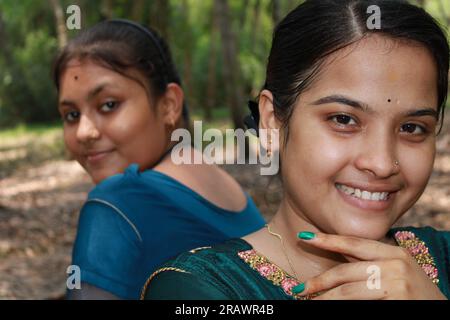 Two Beautiful Teenage Rural Indian Girls Outdoor Stock Photo