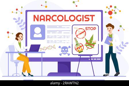 Narcologist Vector Illustration for Drug Addiction Awareness, Alcohol and Tobacco in Healthcare Flat Cartoon Hand Drawn Background Templates Stock Vector