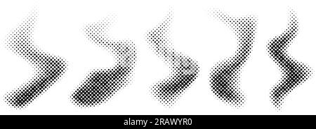 Halftone smoke texture collection. Black and white dotted fog background set. Comic style fume cloud design element. Monochrome pixelated grunge shapes. Vector  Stock Vector