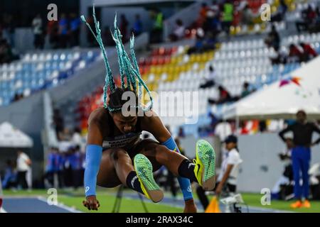 San Salvador, El Salvador. 05th July, 2023. Mairy Pires from Venezuela performs a triple jump during the Latin American and Caribean Games in San Salvador. (Photo by Camilo Freedman/SOPA Images/Sipa USA) Credit: Sipa USA/Alamy Live News Stock Photo