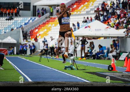 San Salvador, El Salvador. 05th July, 2023. Yulimar Rojas from Venezuela performs a triple jump during the Latin American and Caribean Games in San Salvador. (Photo by Camilo Freedman/SOPA Images/Sipa USA) Credit: Sipa USA/Alamy Live News Stock Photo