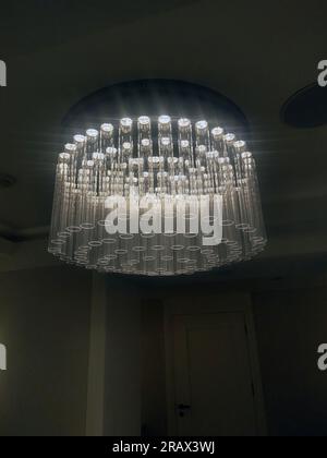 crystal lamps hanging from the ceiling of the building Stock Photo