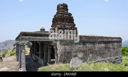 Temple on the Top of the Gingee Fort or Senji Fort , Gingee, Villupuram, Tamilnadu, India. Stock Photo