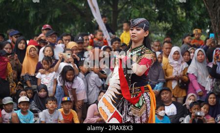 Jathil or jathilan dance. This dance is part of the Reog Ponorogo dance Stock Photo