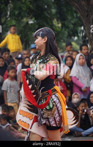 Jathil or jathilan dance. This dance is part of the Reog Ponorogo dance Stock Photo