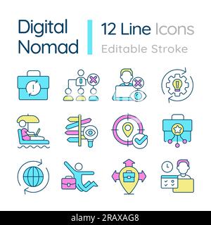 Digital nomad RGB color icons set Stock Vector