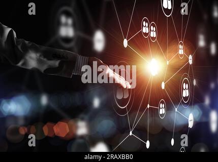 Presenting modern wireless technologies as means of communucation and networking on dark background Stock Photo