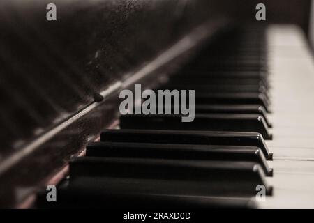 closeup of old piano keyboard Stock Photo