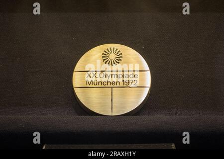 Tartu, Estonia - June 10, 2023: Participation medal design from Olympics in Munich 1972. Stock Photo