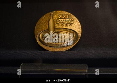 Tartu, Estonia - June 10, 2023: Participation medal design from Olympics in Moscow 1980. Stock Photo