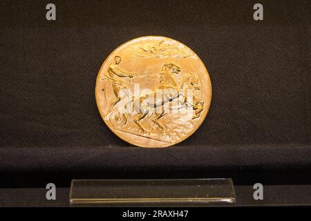 Tartu, Estonia - June 10, 2023: Medal awarded to all participants of the Antwerp 1920 games. Stock Photo