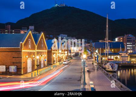 June 7, 2023: Kanemori Red Brick Warehouse, built in 1909 was the first commercial warehouse in Hakodate, Hokkaido, Japan. Now it is a commercial comp Stock Photo