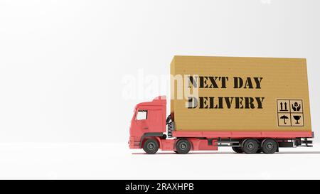 Container on truck for fast delivery in e-commerce and freight industry. Stock Photo