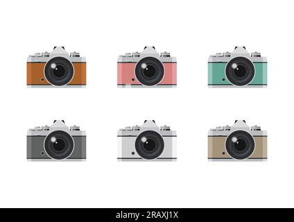 Colorful set of retro cameras in a flat style. Vector illustration Stock Vector
