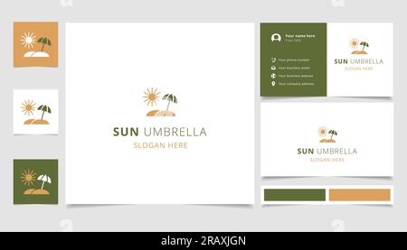 Sun umbrella logo design with editable slogan. Branding book and business card template. Stock Vector