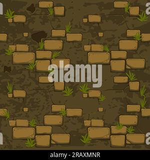 Seamless Texture stone with grass on ground Stock Vector