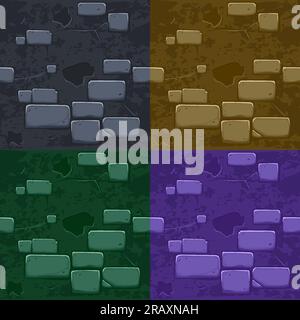 Set seamless Textures stone. Cartoon old brick wall texture for 2D game Stock Vector