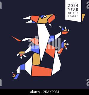 Origami water dragon made multi-colored paper, 2024 Year, for New Years greetings and christmas design, simple vector illustration Stock Vector