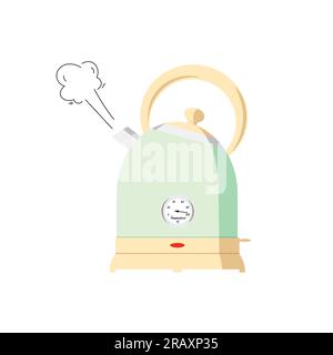 Electric kettle flat pastel color vector in cartoon style. Cooking utensil icon. Set of color symbols for kitchen concept. Kitchen appliances, gadgets Stock Vector