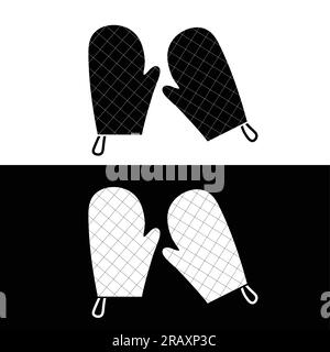 Oven mitts flat silhouette vector. Silhouette kitchen utensil icon. Set of black and white symbols for kitchen concept. Kitchen gadgets, kitchen tools Stock Vector