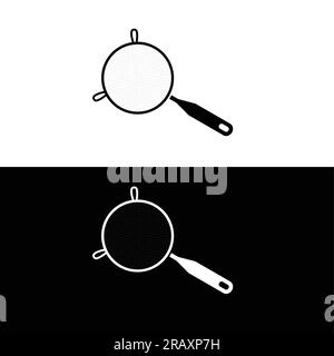 Strainer flat silhouette vector. Silhouette kitchen utensil icon. Set of black and white symbols for kitchen concept. Kitchen gadgets, tools Stock Vector