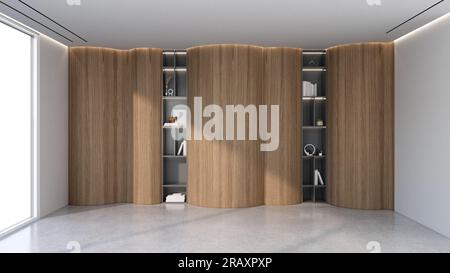 Modern empty room with vertical wooden slats. 3d illustration render Stock Photo