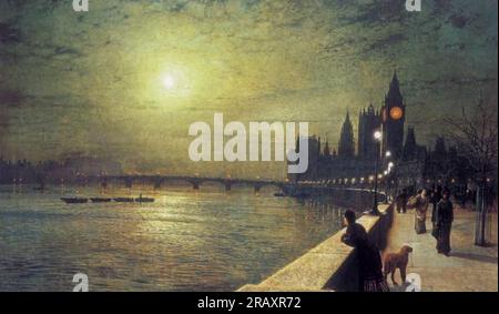 Reflections on the Thames, Westminster 1880; United Kingdom by John Atkinson Grimshaw Stock Photo