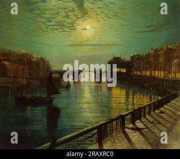 Whitby Harbor by Moonlight by John Atkinson Grimshaw Stock Photo