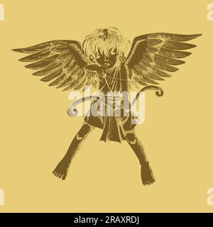 Carved style illustration of a cupid Stock Vector