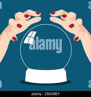 Cartoon illustration of a fortune teller hands with crystal ball Stock Vector