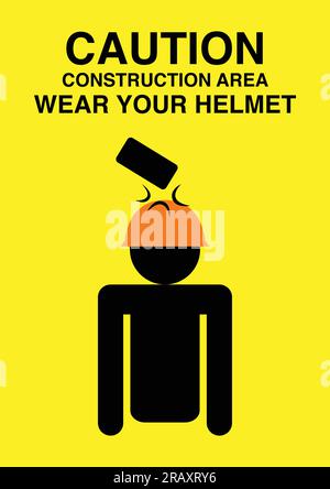 Caution sign for construction area, warning to wear the helmet Stock Vector